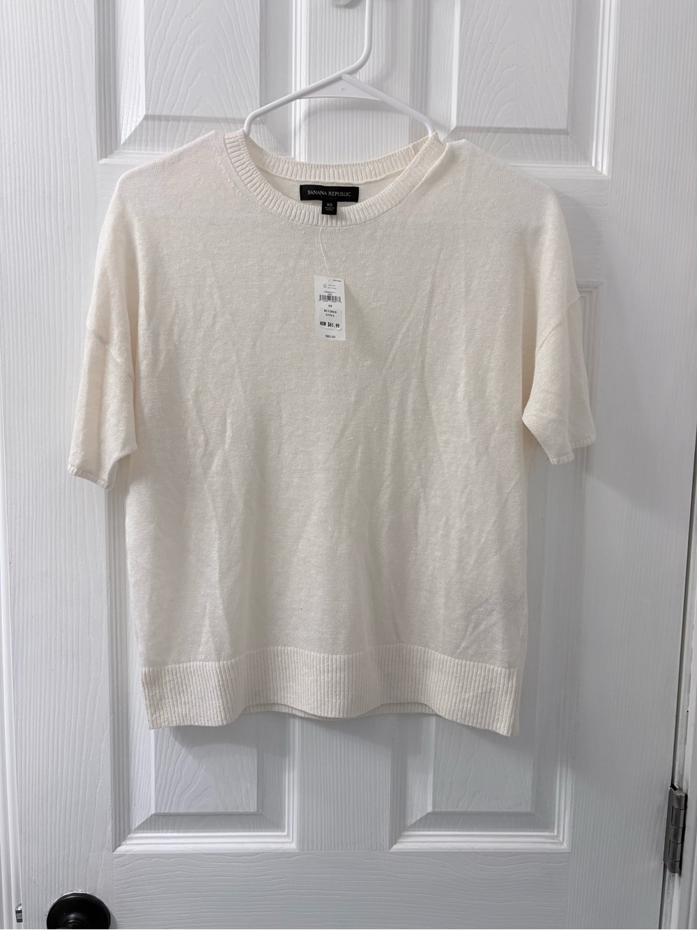 Banana Republic Cream Short Sleeve Linen Blend Top
